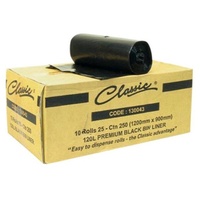 Classic 120 Litre Premium Bin Liners Black 10 ROLLS x 25 (Ctn 250) Garbage