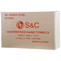 CENTREFEED Hand Towel  VIRGIN 300M X 19cm 6 Rolls (WHITE)