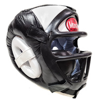 Morgan Leather Head Guard With Abx Plastic Removable Grill[Medium Black/White]