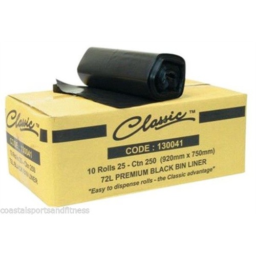CLASSIC® 72L BLACK GARBAGE BIN LINERS - 10 ROLLS X 25 (CTN 250)