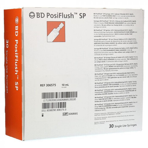 BD PosiFlush SP Syringe Pre-Filled 0.9% Sodium Chloride 10ML Box/30 306575