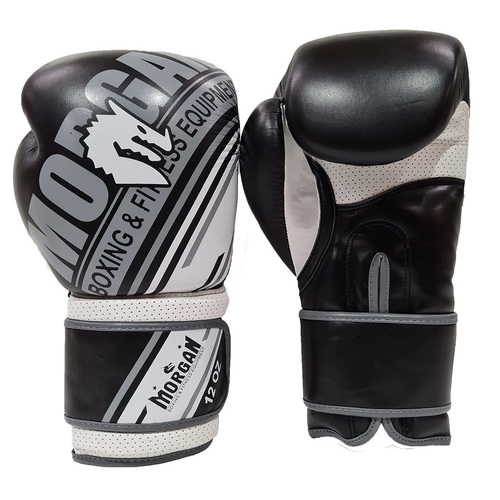 Morgan Aventus Leather Boxing Gloves (10Oz - 16Oz) [Black/White 10Oz]