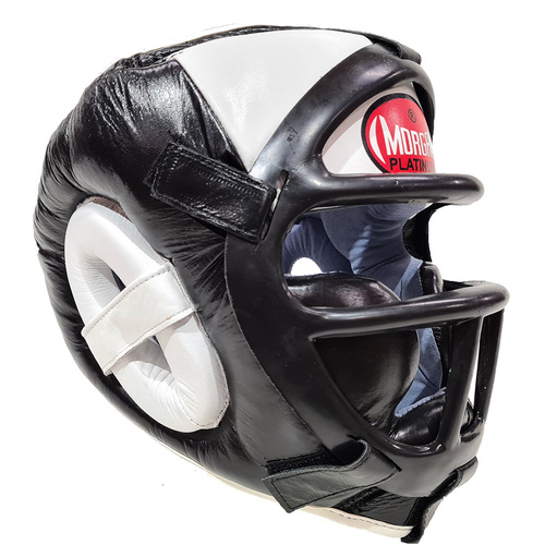 Morgan Leather Head Guard With Abx Plastic Removable Grill[Large Black/White]