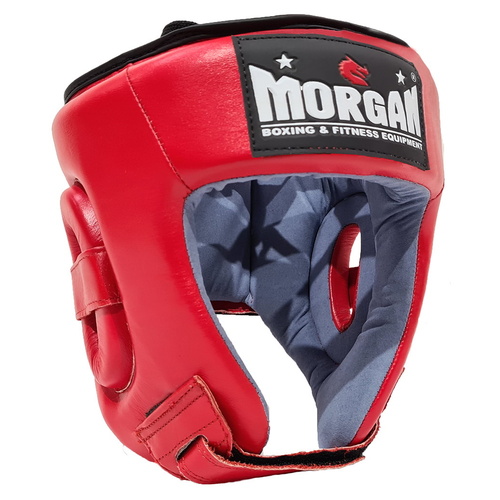 Morgan Platinum Open Face Leather  Head Guard [Large  Red]