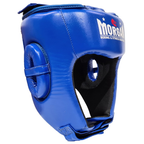 Morgan Platinum Open Face Leather  Head Guard [Medium Blue]