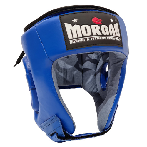Morgan Platinum Open Face Leather  Head Guard [Small Blue]