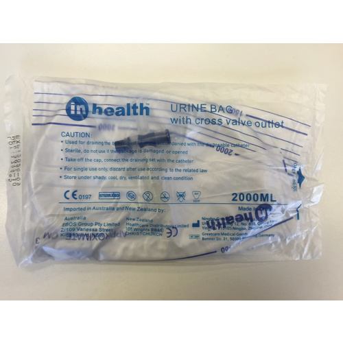 Inhealth Urine Bag 2000ML W/cross Valve Outlet